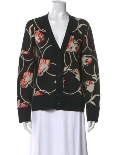 Pre-owned Akris Punto Virgin Wool Floral Print Sweater In Black