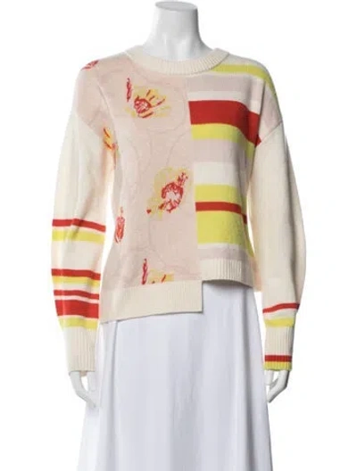 Pre-owned Akris Punto Virgin Wool Floral Print Sweater In Red