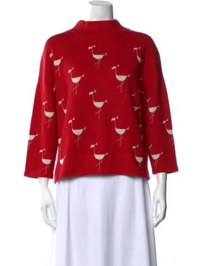 Pre-owned Akris Punto Virgin Wool Graphic Print Sweater In Red