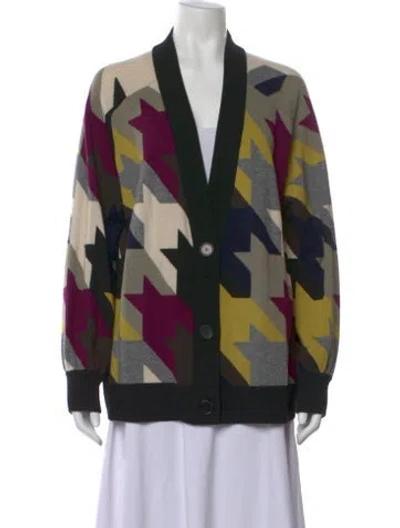 Pre-owned Akris Punto Virgin Wool Houndstooth Print Sweater In Black