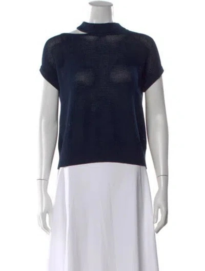 Pre-owned Akris Punto Virgin Wool Mock Neck Sweater In Blue