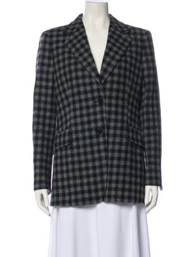 Pre-owned Akris Punto Virgin Wool Plaid Print Blazer In Gray