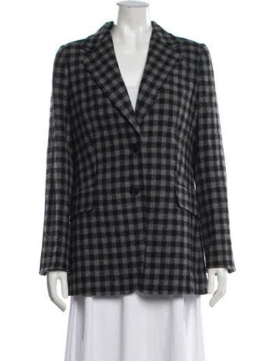 Pre-owned Akris Punto Virgin Wool Plaid Print Coat In Black