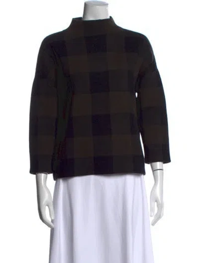 Pre-owned Akris Punto Virgin Wool Plaid Print Sweater In Black