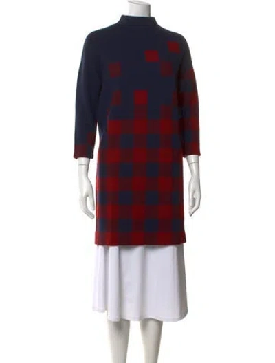 Pre-owned Akris Punto Virgin Wool Plaid Print Sweater In Blue/red