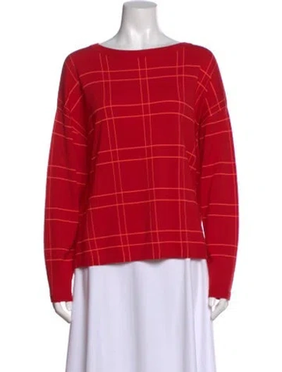 Pre-owned Akris Punto Virgin Wool Plaid Print Sweater In Red