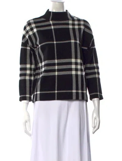 Pre-owned Akris Punto Virgin Wool Plaid Print Sweater In White