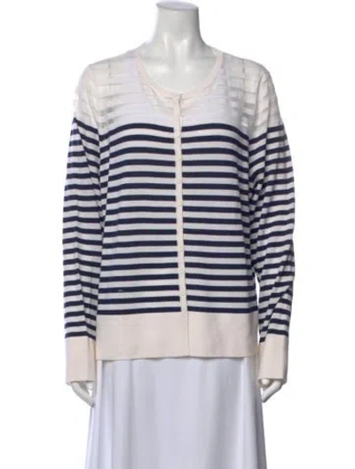 Pre-owned Akris Punto Virgin Wool Striped Sweater In White