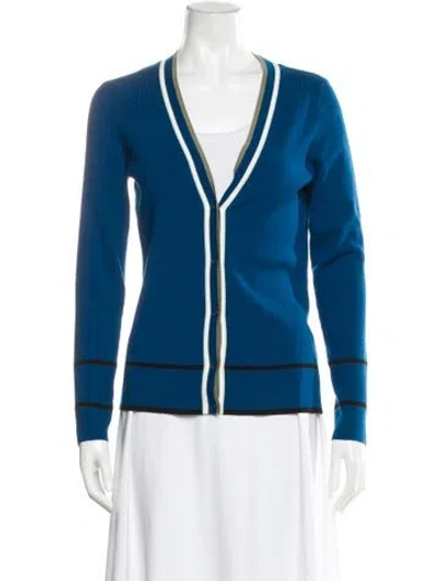 Pre-owned Akris Punto Virgin Wool V-neck Sweater In Blue