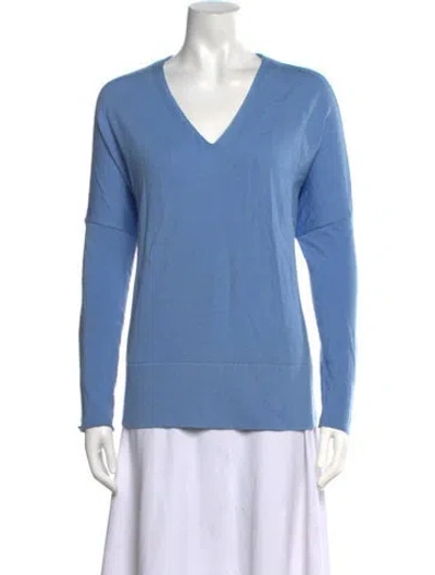 Pre-owned Akris Punto Virgin Wool V-neck Sweater In Blue