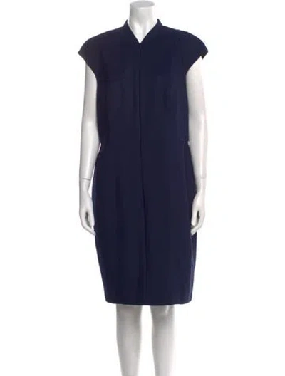 Pre-owned Akris Punto V-neck Knee-length Dress In Blue