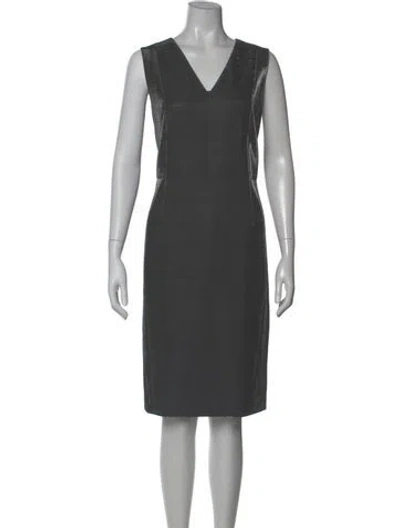 Pre-owned Akris Punto V-neck Knee-length Dress In Gray