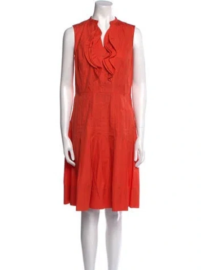 Pre-owned Akris Punto V-neck Knee-length Dress In Orange