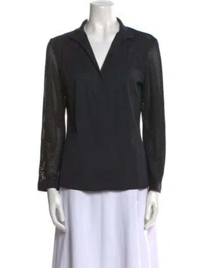 Pre-owned Akris Punto V-neck Long Sleeve Blouse In Black