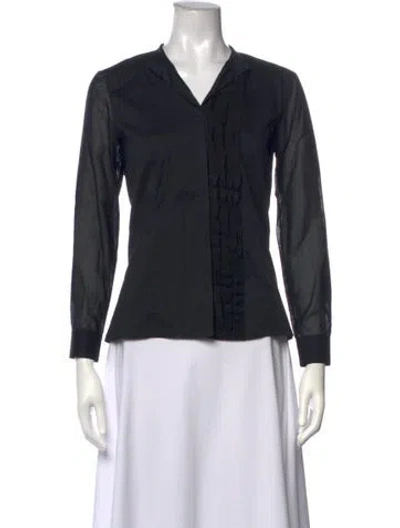 Pre-owned Akris Punto V-neck Long Sleeve Blouse In Black