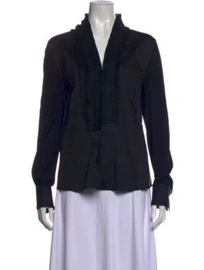 Pre-owned Akris Punto V-neck Long Sleeve Blouse In Black