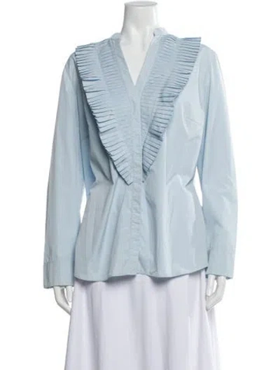 Pre-owned Akris Punto V-neck Long Sleeve Blouse In Blue