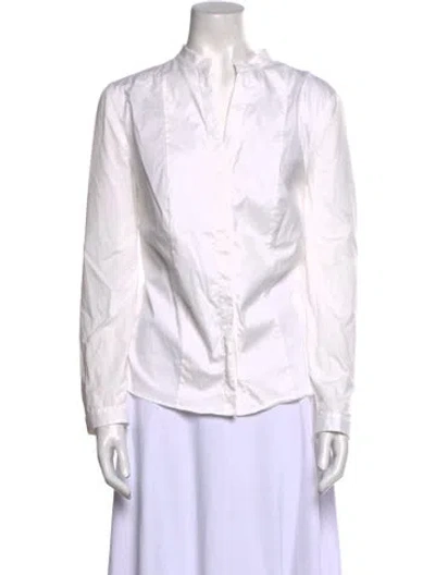 Pre-owned Akris Punto V-neck Long Sleeve Blouse In White