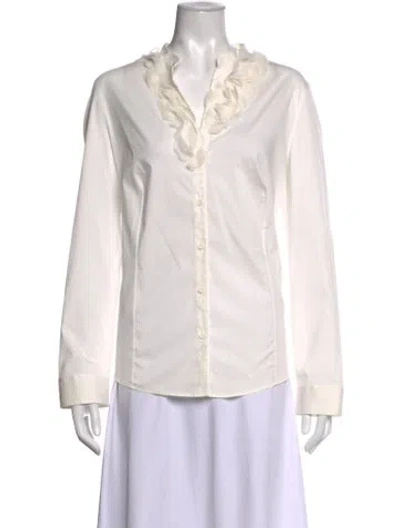 Pre-owned Akris Punto V-neck Long Sleeve Blouse In White