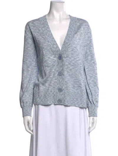 Pre-owned Akris Punto V-neck Long Sleeve Button-up Top In Blue