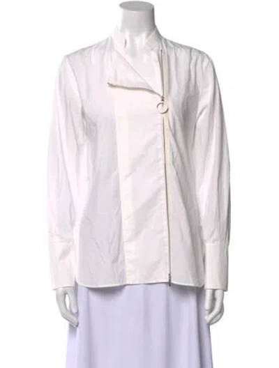 Pre-owned Akris Punto V-neck Long Sleeve Button-up Top In Neutral