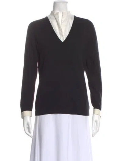 Pre-owned Akris Punto V-neck Long Sleeve Top In Black