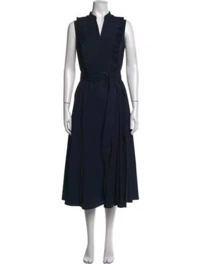 Pre-owned Akris Punto V-neck Midi Length Dress In Blue