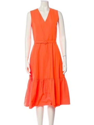Pre-owned Akris Punto V-neck Midi Length Dress In Orange