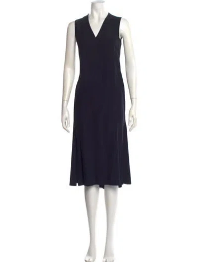 Pre-owned Akris Punto V-neck Midi Length Dress W/ Tags In Blue