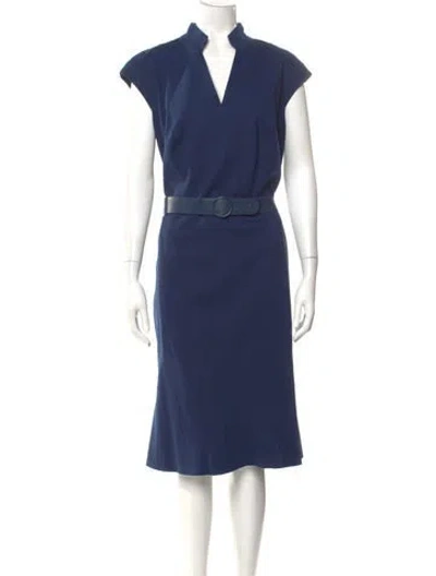 Pre-owned Akris Punto V-neck Midi Length Dress W/ Tags In Blue