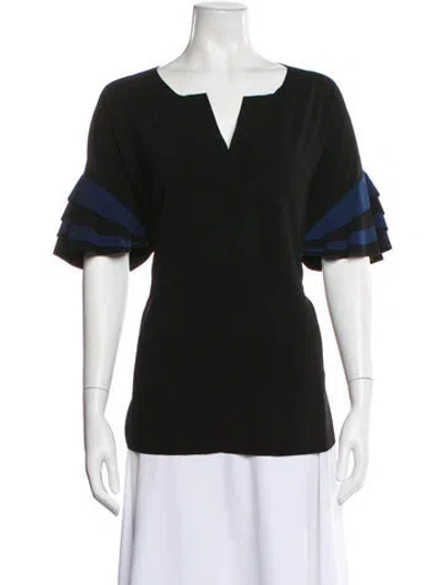 Pre-owned Akris Punto V-neck Short Sleeve Blouse In Black