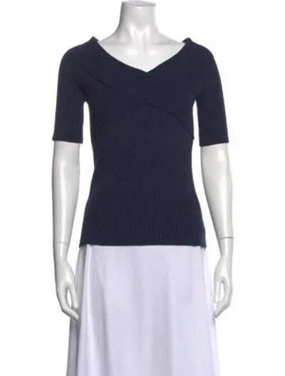 Pre-owned Akris Punto V-neck Short Sleeve Top In Blue