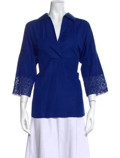 Pre-owned Akris Punto V-neck Three-quarter Sleeve Blouse In Blue