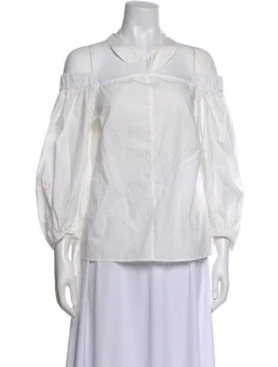 Pre-owned Akris Punto V-neck Three-quarter Sleeve Blouse In White