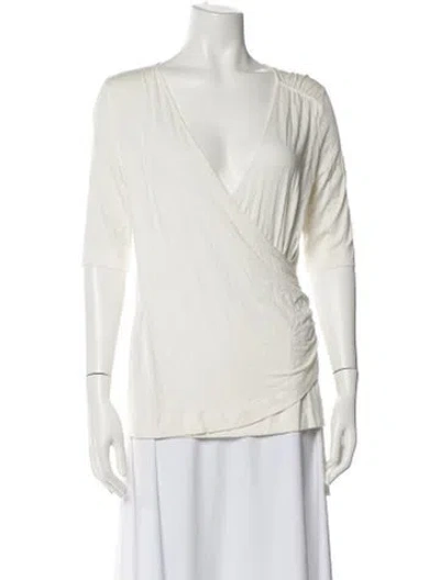 Pre-owned Akris Punto V-neck Three-quarter Sleeve Blouse In White