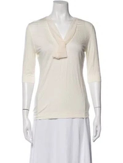 Pre-owned Akris Punto V-neck Three-quarter Sleeve T-shirt In Neutrals