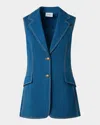 Akris Punto Washed Cotton Denim Single Breasted Vest In Navy Denim