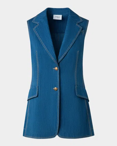 Akris Punto Washed Cotton Denim Single Breasted Vest In Sky