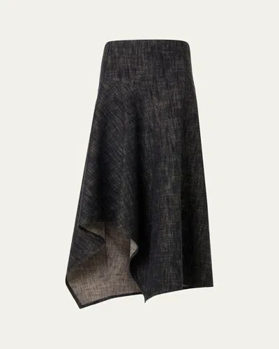 Akris Punto Washed Heavyweight Cotton Denim Midi Skirt In Black