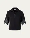 Akris Punto Waved Lace Borders Polo Jersey Shirt In Black