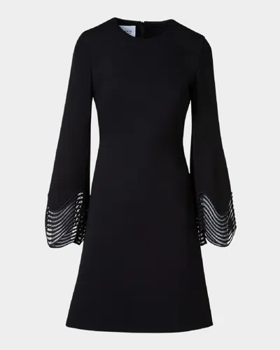 AKRIS PUNTO WAVED LACE CUFF JERSEY MINI DRESS