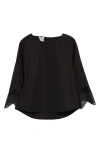 Akris Punto Waved Lace Cuff Long Sleeve Cotton Poplin Top In Black