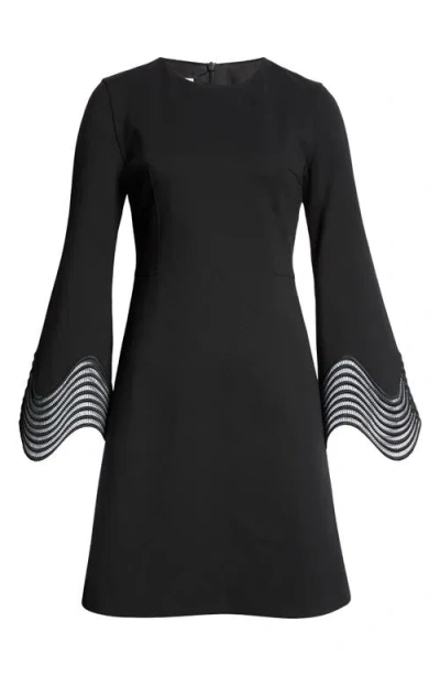 AKRIS PUNTO AKRIS PUNTO WAVED LACE CUFF LONG SLEEVE JERSEY MINIDRESS