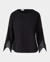 Akris Punto Waved Lace Cuffs Cotton Poplin Blouse In Black