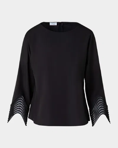 Akris Punto Waved Lace Cuffs Cotton Poplin Blouse In Black