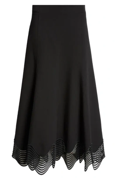 Akris Punto Waved Lace Hem Jersey Midi Skirt In Black