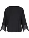 Akris Punto Waved Lace Cuffs Cotton Poplin Blouse In Schwarz
