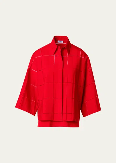 Akris Punto Window Check Boxy Cropped Blouse In Red