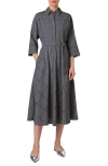 Akris Punto Windowpane Check Belted Midi Shirtdress In Silver