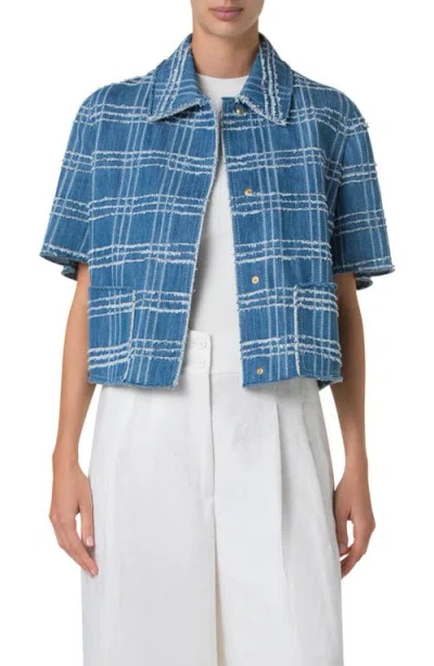 AKRIS PUNTO AKRIS PUNTO WINDOWPANE CHECK FRINGE JACKET